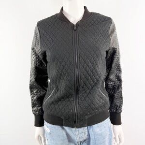 Drifter Industries Compton USA Black Quilted Bomber Jacket Size M Leather Winter